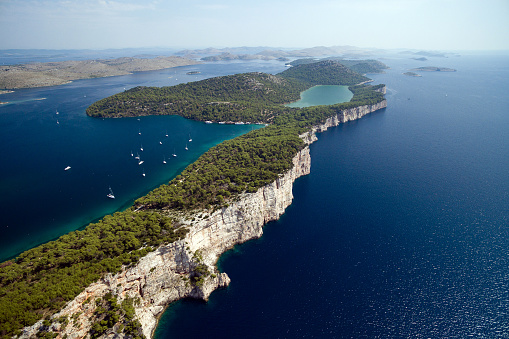 Aerial view of Telascica nature park and Slano lake in Croatia